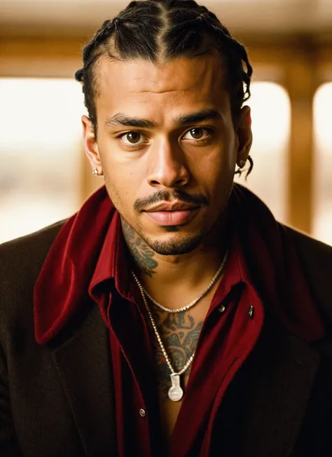RAW photo of 20 years old alleniverson-ti, natural lighting, 8k uhd, dslr, high quality, film grain, Fujifilm XT3, <lora:add_detail:0.7>, by Peter Lindbergh, christmas theme, young, masculine