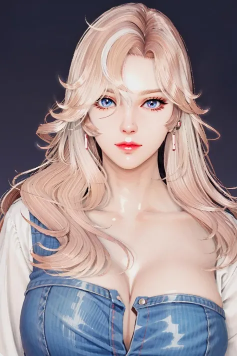 (masterpiece, best quality),(depth of field),shiny skin, 1girl,solo, mature female, cowboy shot, gigantic breasts, looking at viewer, (hair over shoulder:1.4, bangs, blonde hair), ((Casual Chic: Striped knit top, distressed jeans, white sneakers, hoop earrings.)), (white bikini:-1),
<lora:tessa basic2:0.6>