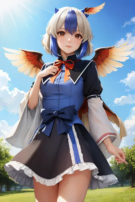 (masterpiece, best quality:1.2), <lyco:touhou_tokiko-10:1.0>, cowboy shot, solo, 1girl, tokiko, slight smile, looking at viewer, dress, head wings, wings, librarian