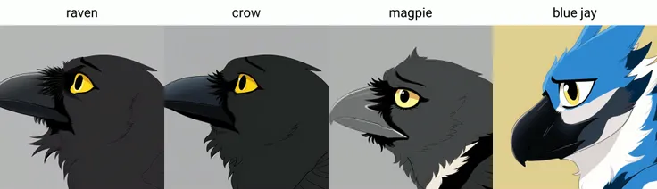 anthro avian, raven, beak, tired, sleep deprived, bags under eyes, male, early morning, staring, close up, headshot, flat colors, profile picture,