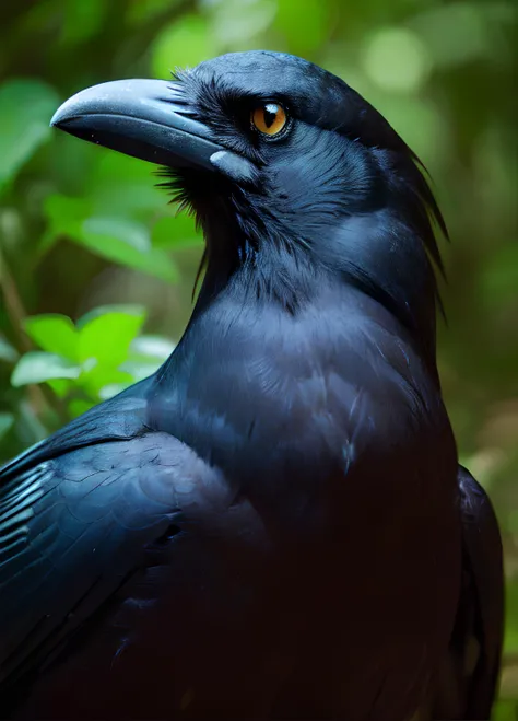 (high quality, best quality:1.4), (detailed closeup portrait of corvid bird:1.2), outdoors, lush forest <lora:Corvids-v1.2:0.8>