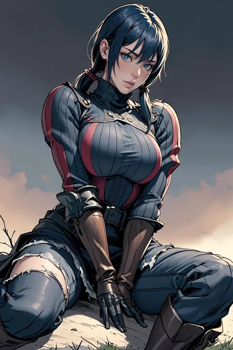 ((best quality)), ((extremely detailed)), (masterpiece, top quality, best quality, beautiful and aesthetic:1.2), perfect face, ((perfect hands, perfect fingers)), beautiful detailed face, perfect eyes, seducing looking, curvy lips, depth of field, shiny oild skin, (detailed background),
nsfw,blush, embarrassed, perfect body, sexy pose, dynamic angle, fullbody shot , imca, ribbon, black turtleneck sweater, gauntlet, armor, boots, black gloves, neutral expression, looking at viewer, upper body, village, blue sky, deciduous trees <lora:imca-nvwls-v2:0.9> cowboy shot,
(spread legs:1.1),(on ground:1.2),huge breasts,torn (clothes:1.4),
