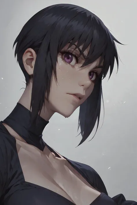 WizV2, 1girl, solo, portrait, upper body, looking at viewer, m40m3l1ss4, black hair, short hair, purple eyes <lora:mao-melissa:0.5>