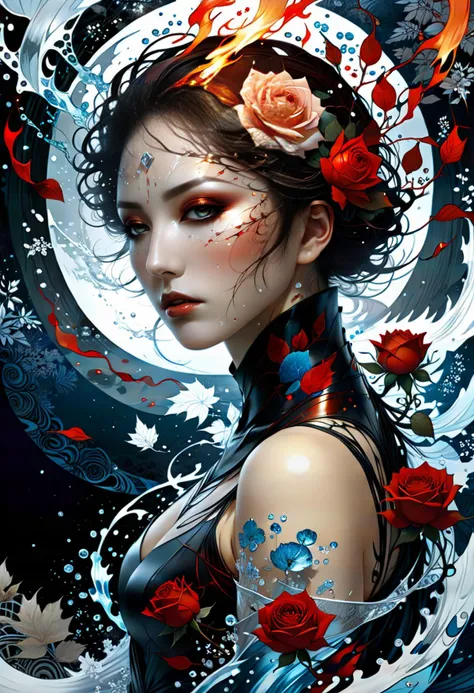 photo of TWbabeXL01,NSFW,official art,unity 8k wallpaper,ultra detailed,beautiful and aesthetic,masterpiece,best quality,realistic,1girl,extremely detailed,dynamic angle,(zentangle, mandala, tangle, entangle),the most beautiful form of chaos,elegant,a brutalist designed,vivid colors,romanticism,plasma flame,ice,flash,water,rose,by takato yamamoto,Miki Katoh,Miho Hirano,ross tran,roby dwi antono,atmospheric,<lora:add-detail-xl:1>,<lora:DarkGrimFantasyXL:0.8>,full body,<lora:YA510:1>,