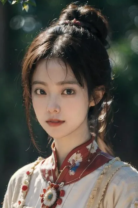 (half portrait:1.3),upper body
best quality,(masterpiece:1.2),photo realistic, raw photo, (fractal art:1.2),colorful, soothing tones,
1 female, mature female,(koh_amberheard:0.8), looking at viewer, hanfu, tang style, <lora:hanfu_v30:0.4>, (folk dance pose), <lora:YA510:0.8>,ponytail, small mouth,