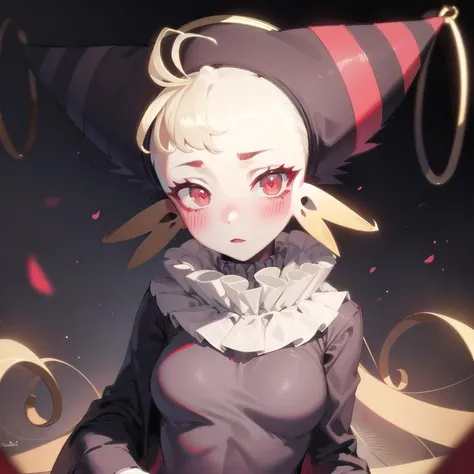 masterpiece, best quality, 1girl, white skin, red eyes, hat, purple leotard, long sleeves, <lora:Vorteil-04:1>