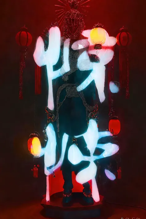 (masterpiece, best quality, official art, detailed, epic lighting), 8k, BREAK, font art, 3D, horror (theme), (dowry: 1.3), (red theme: 1.6), (no humans), night, runes, lanterns, glowing, coffins. <lora:SilverSapphireAI:0.7>