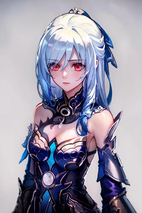 cropped torso upper body,high saturation,(((Conceptual art of futuristic yin-yang swordsmen,))),Perfect female body,side_ponytail,white_hair,red_eyes,arms behind back,gothic_lolita,((white background)),((((detailed manga illustration)))),((((intricate detail)))),(((((silhouette))))),