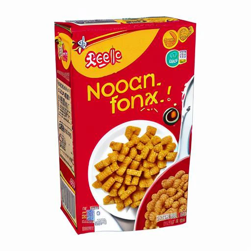 cereal box, food, food focus, english text, no humans, red, simple background <lora:Cereal_Box:1>