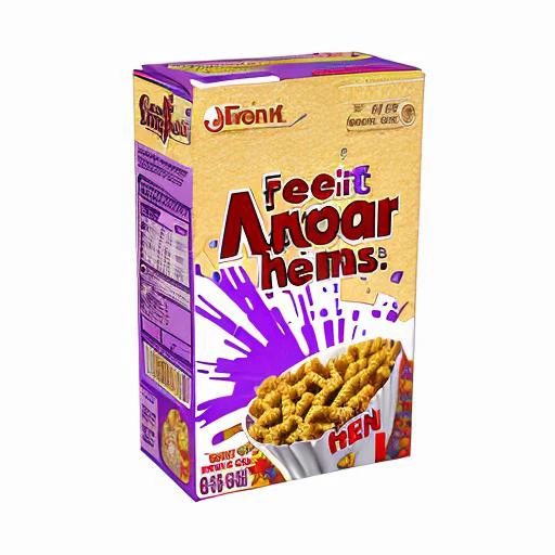 cereal box, food, food focus, english text, no humans, purple, simple background <lora:Cereal_Box:1>