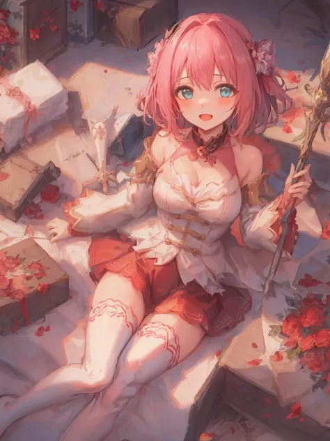 ((((ultra illustrated style:1.0)))),best quality,best animated,masterpiece,ray tracing, global illumination,yui six star,1girl, solo,(pink thighhighs:1.3),white knee boots,outdoors,short hair, red skirt, <lora:yui six star:0.6>