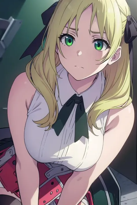 estellerosenthal, <lyco:estellerosenthal-LYCORIStest:1>,
estelle rosenthal, long hair, blonde hair, (green eyes:1.5), mole, mole under eye, black ribbon, black bow, hair ribbon,
BREAK skirt, shirt, thighhighs, gloves, bow, ribbon, bare shoulders, white shirt, sleeveless, belt, black thighhighs, miniskirt, bowtie, sleeveless shirt, red skirt, garter straps, red gloves, high-waist skirt, pink gloves,
BREAK looking at viewer,
BREAK outdoors, city,
BREAK <lora:GoodHands-vanilla:1>, (masterpiece:1.2), best quality, high resolution, unity 8k wallpaper, (illustration:0.8), (beautiful detailed eyes:1.6), extremely detailed face, perfect lighting, extremely detailed CG, (perfect hands, perfect anatomy),