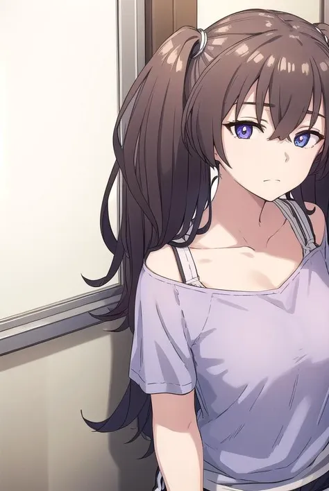 laundrygirl, <lyco:laundrygirl-lyco-nochekaiser:1>,
laundry girl, twintails, bangs, hair between eyes, brown hair, (purple eyes:1.1),
BREAK shirt, collarbone, bra strap, shorts, short sleeves,
BREAK indoors,
BREAK looking at viewer, (cowboy shot:1.5),
BREAK <lyco:GoodHands-beta2:1>, (masterpiece:1.2), best quality, high resolution, unity 8k wallpaper, (illustration:0.8), (beautiful detailed eyes:1.6), extremely detailed face, perfect lighting, extremely detailed CG, (perfect hands, perfect anatomy),