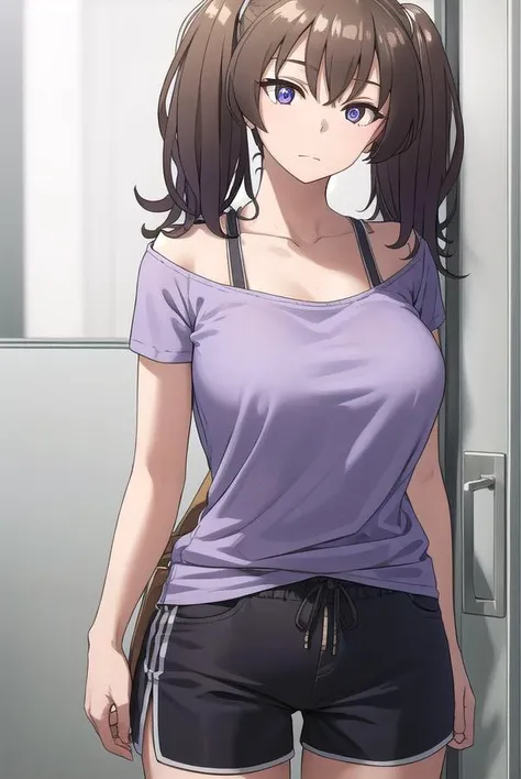 laundrygirl, <lyco:laundrygirl-lyco-nochekaiser:1>,
laundry girl, twintails, bangs, hair between eyes, brown hair, (purple eyes:1.1),
BREAK shirt, collarbone, bra strap, shorts, short sleeves,
BREAK indoors,
BREAK looking at viewer, (cowboy shot:1.5),
BREAK <lyco:GoodHands-beta2:1>, (masterpiece:1.2), best quality, high resolution, unity 8k wallpaper, (illustration:0.8), (beautiful detailed eyes:1.6), extremely detailed face, perfect lighting, extremely detailed CG, (perfect hands, perfect anatomy),