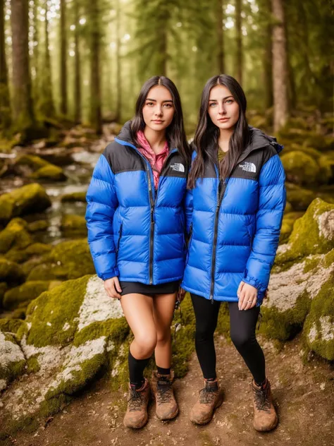 RAW photo, a portrait photo of 2girls, tnf, tnfblue, european, forest background, inatural skin, 8k uhd, high quality, film grain, Fujifilm XT3   <lora:TNFFIVE:0.7>