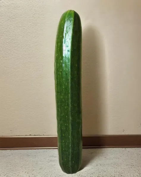no humans, shadow, still life, indoors, solo, what, photo background, food focus, food, realistic, objectification, wall, <lora:vertical_vegetables_v2:0.5>, cucumber