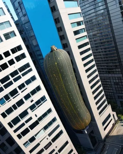 no humans, objectification, <lora:vertical_vegetables_v2:0.5>, building, cityscape, squash