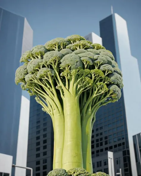 no humans, objectification, <lora:vertical_vegetables_v2:0.5>, building, cityscape, broccoli