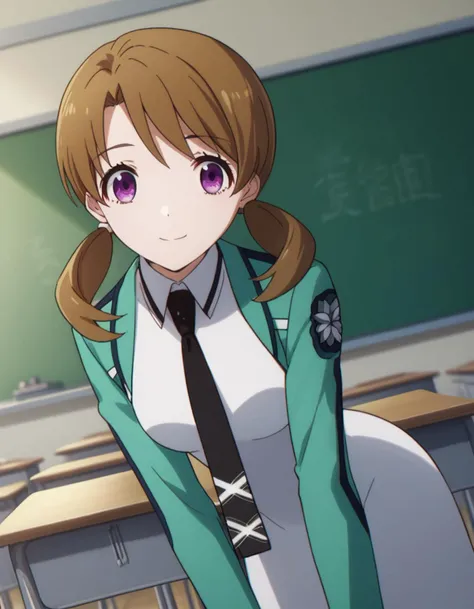score_9, score_8_up, score_7_up, source_anime,
honokamitsui, <lora:honoka-mitsui-s2-ponyxl-lora-nochekaiser:1>,
honoka mitsui, bangs, brown hair, twintails, purple eyes, low twintails,
long sleeves, dress, school uniform, pantyhose, necktie, white dress, black necktie,
indoors, classroom, bent over, smile,
solo, dutch angle, looking at viewer, cowboy shot,