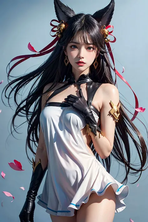 (masterpiece,best quality,ultra high res:1.2),(photo-realistic:1.3),
1girl,solo,(looking at viewer,young face,fair skin,flawless skin:1.3)
(floating long hair:1.1),(ulzzang6500V:1.2),flameSurgeStyle,
-
(low plunging:1),(jewelry,earrings),(cowboy shot:1.5),[(thighs:1.5)::3],
[(light blue background:1.5)::5],[(simple sky background:1.5):5],
(falling-petals:1.3),
-
  <lora:Yuel_V3f:1:lbw=fz5>,(white dress, fur-trimmed black gloves, yuel\(dress\):1.2),(bare shoulders, halterneck, see-through, sideless outfit, sideboob:1.2),