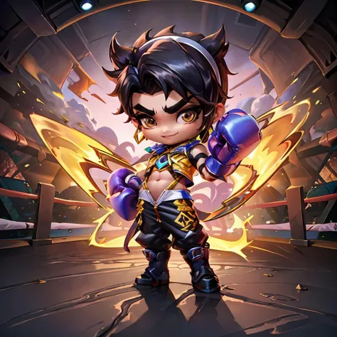 1boy, thick eyebrows, smile, skinny, (boxing gloves, muscular male, spiked hair), from below, 3d, (black hair, brown eyes, earrings, hairband:1.2), (ChibiChampions:1), (chibi:1.4),
(white background),(dynamic angle),(full body:1.2),
(masterpiece:1.2), (best quality, highest quality), (ultra detailed), (8k, 4k, intricate),