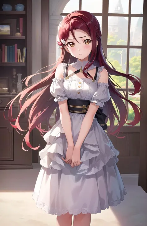 riko sakurauchi, (brown eyes:1.5), hair between eyes, long hair, (red hair:1.5),<lyco:rikosakurauchi-lyco-nochekaiser:0.9>