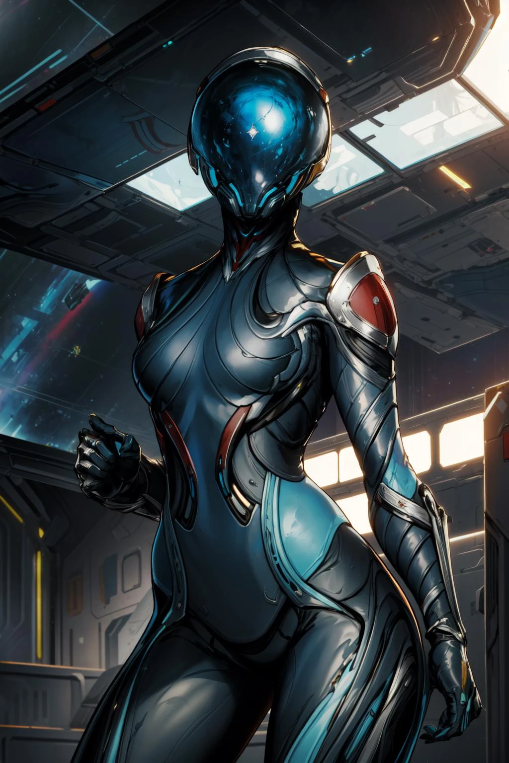 masterpiece,best quality,1girl,mag,warframe,helmet,medium breasts,wide hips,spacecraft interior,science fiction,<lora:mag:0.8>,