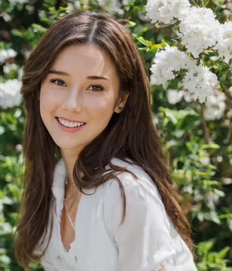 beautiful young perfect hoacb girl in front of a flower shop, blemishes, hazel green eyes, detailed fingers, solo, full body shot, innocent face, teasing, happy, smile, innocence, cute, angelic, sweet, cherubic, full length shot, wide shot, tall shot, vertical shot, standing shot, establishing shot, smooth skin, detailed face, facial details, refined, delicate, expressive, accurate, full details.  highly detailed, symmetrical face:1.3, eyes open, precise, perfect, striking, expressive, engaging, photorealistic, 8k, realistic, high resolution, life-like, detailed, vibrant, sharp, volumetric lighting, realistic, photorealistic reflections, interactive, advanced, high-quality, engaging, real-time, 48-bit, 32-bit