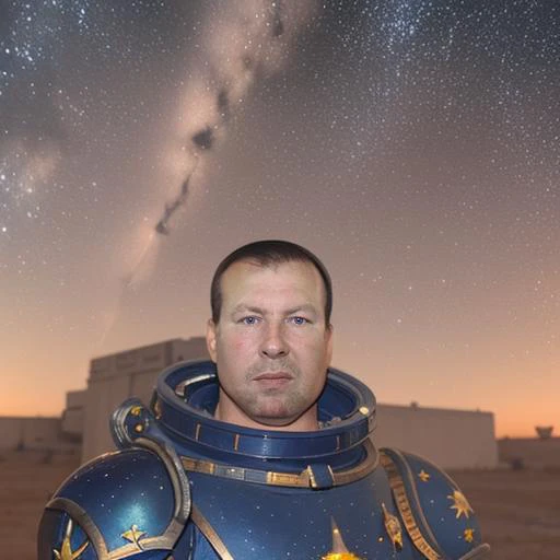 (a man AND Space Marine), starry sky on the background