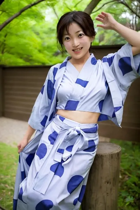 <lora:shihosdv50:1>, shiho, solo, park, happy, yukata