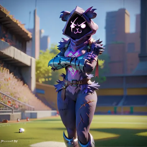 Raven Team Leader, 1girl, purple hood, pink eyes, neon eyes, shiny eyes, Bear ears, Bear tail, animal ears, shaded face, purple skin, scar on eye, (furry), (body fur:1.2), purple fur, :3, torso symbol, upper body, midnight, bright moon, uploaded on e621, explicit content, 3d, (bastika, cutesexyrobutts, hioshiru), city setting, (purple hoodie1.2), Midnight, bright moon lens flare, palm tree, choppy waves, (large breasts, natural breasts, breast sag:0.9), standing (tail:1.1), looking at viewer, dark sky, strong colors, black jeans, medium breasts, hood, street, wide hips, navel