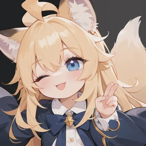 <lora:EnvyBetterHiresFixXL01:0:hr=1> , 1girl , blonde hair, long hair, looking at viewer, smile, fox ears, fox tail, blue eyes, fangs, fang, full body, slit pupils, ahoge, one eye closed, ;p, (8k uhd, masterpiece, best quality, high quality, absurdres, ultra-detailed),