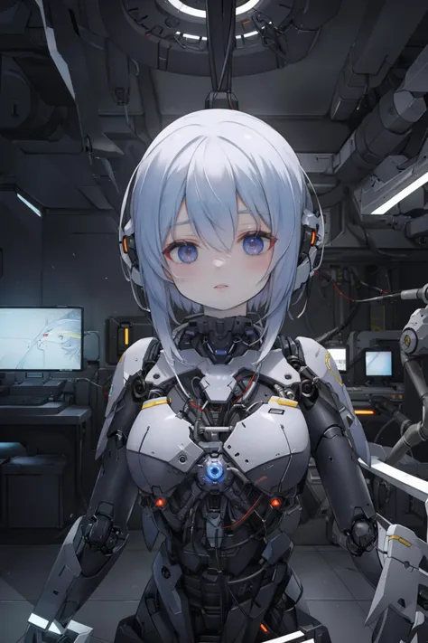 robot girl, android,hanging,female, robot_torso,mechanical parts, cable, masterpiece, in a futuristic robotics lab, deactivated, wires, highly detailed, dynamic lighting, pale skin
<lora:robotorso_v1.0:0.55>,(exposed eye socket), <lora:ahx_v1:1>