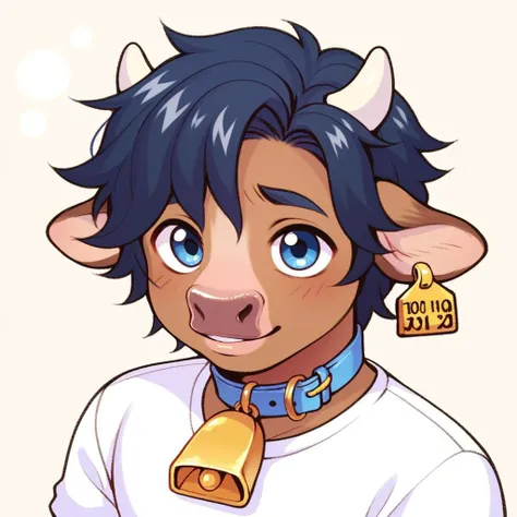anthro ((male)) bull, ((bull)) 4k, high resolution, best quality, posted on e621, solo, anthro body, male, Young Boy, evoking childhood feelings, correct anatomy, (white background), (by wfa:1), (by Taran Fiddler:0.5), young, (cel shaded, cartoony shading:1.2), black lineart, black outline, flat coloring, (strong shadows, dark shadows:1.2), ((fullbody)), score_9,score_8_consolation,score_7_consolation,score_6_consolation,score_5_consolation,score_4_consolation, solo anthro furry, Cute bull, Cute cow, light blue fur, light blue ears, yellow eye, ludicrous, blush, wearing Overall, whole body, 3 mouths