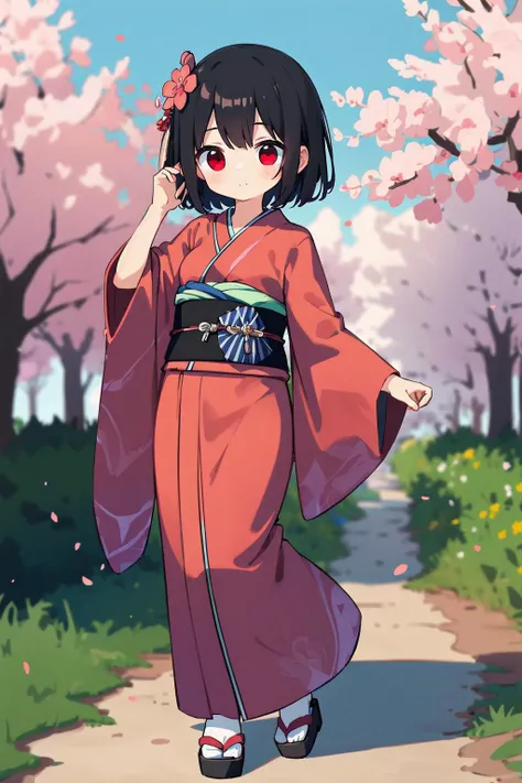 (masterpiece:1.2),best quality,extremely detailed,
BREAK
cute girl,solo,shiny skin,short hair,small breasts,
perfect detailed eyes,perfect anatomy,cute face,
cute eyes,(red eyes:1.3),(black hair:1.4),
BREAK
pink kimono,
BREAK
shrine,sakura,tree,
BREAK
looking at viewer,character focus,full body,
BREAK