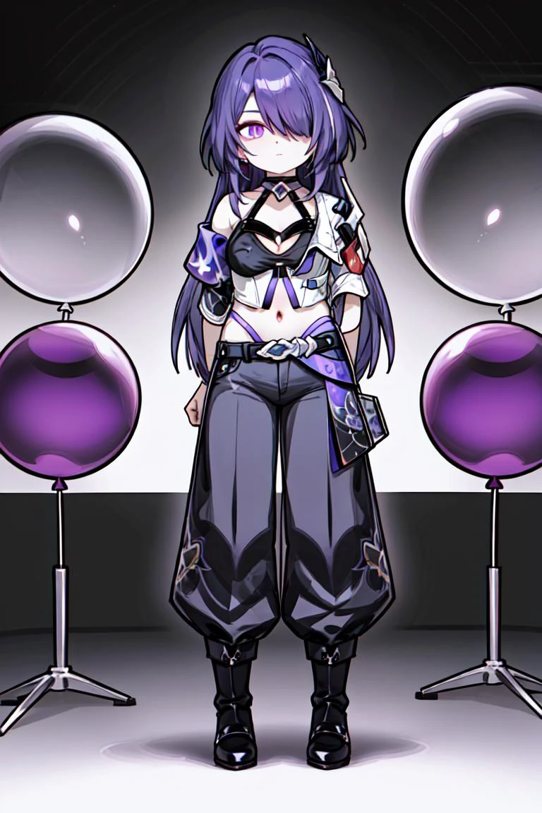 1girl, solo, clockwork gorilla holding a bundle of colorful balloons,
<lora:Acheron:0.8>, hair over one eye, bangs, hair ornament, purple hair, purple eyes, bright pupils, cyberpunk, flat shading,
natural, Marianne North, Arms crossed behind the back pose, Peasant Top, Pleated pants, Mary Jane shoes, serious,,
Farm, dynamic composition, cinematic lighting, studio quality, icy zbrushcentral, mature male, medium breasts, tall female,
<lora:hyperdetailer_v095:0.6>, <lora:outline:0.3>,, weird atmosphere, (best quality:1.1), (masterpiece:1.2), high quality shadow, beautiful detailed, (high detailed skin, skin details), (wide_landscape, 8k), beautiful face, detailed eyes, depth of field, dramatic light, best quality, highres, best shadow, best illumination,<lora:ButtCrack:1.0><lora:ButtCrack:1.0>
