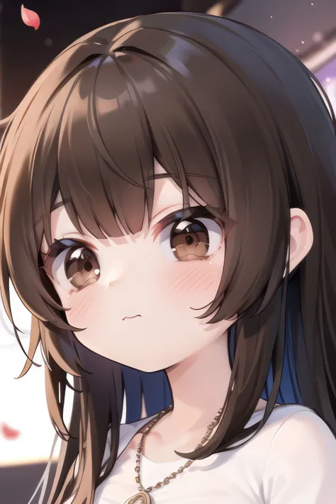 whole body, (((mini skirt))), (((short white shirt))), [full body view], (((cute))), ((cute face)), (((((beautiful detailed delicate brown eyes))))), ((solo focus)), girl, woman, female, absurdly long hair, big hair, bangs, sidelocks, Pick and dye black hair in black hair, two-tone hair, beautiful detailed Glass hair, (((delicate beautiful face))), Iridescence and rainbow eyes, closed_mouth, Delicate arms and hands, midium_breasts, blonde eyes, white skin, [[delicate metal decorations]], [Beautifully gorgeous necklace], elbow_gloves, intricate light, Flying red petals, lens flare, absurdres, highres, very fine 8KCG wallpapers, (((((very cute face))))), ((trembling)),