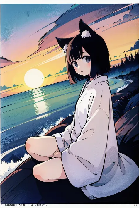 1girl, solo, faded, sitting on the shore, faded, (sumie, by yamamoto takato, by junji ito:1.0), draft, wind swept, animal ears, , award winning, cowboy shot, wide angle, best quality, masterpiece <lora:raphb_ratings:0.8> <lora:add_detail:0.0> <lora:homebrew_chon:0.5>