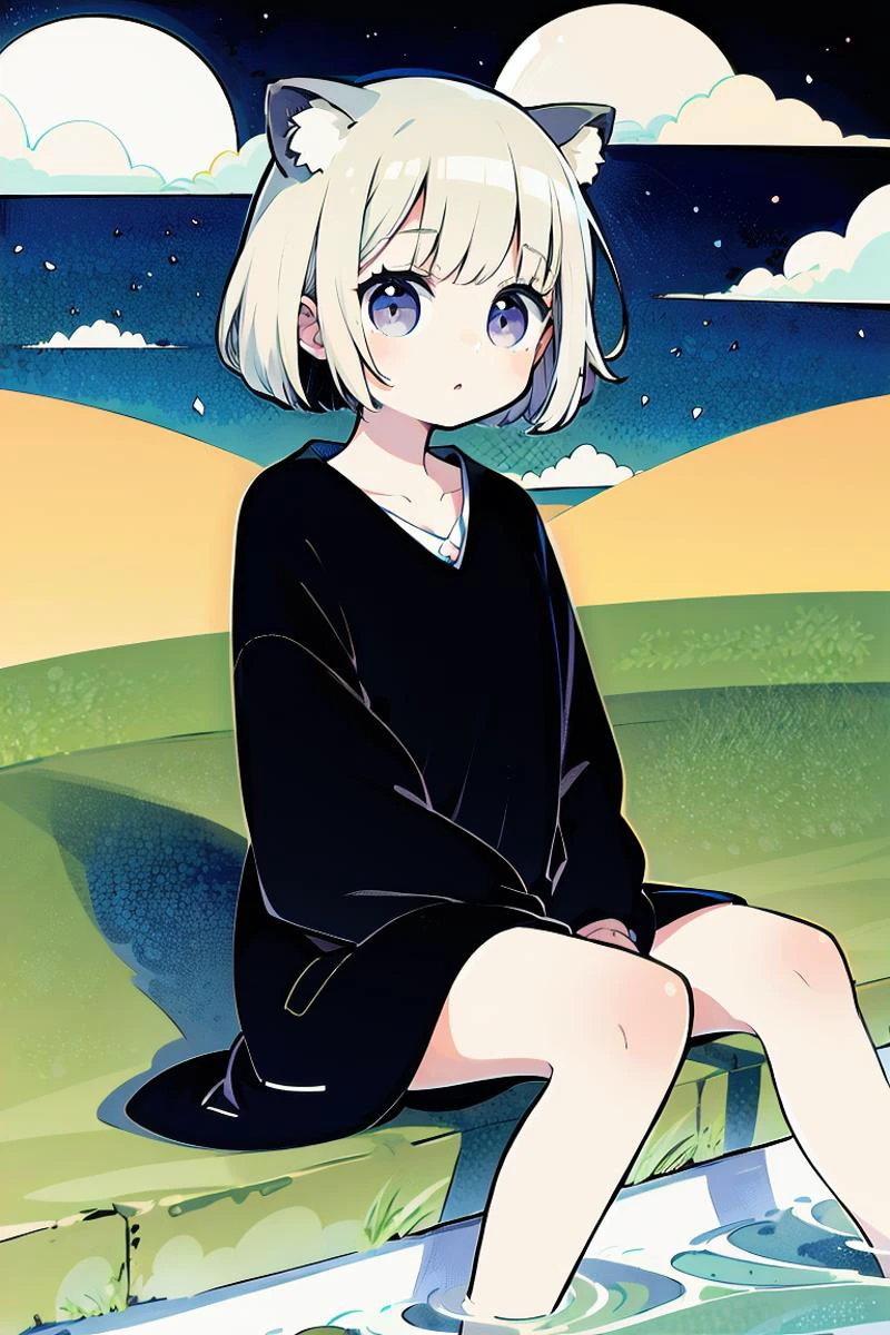 1girl, solo, faded, sitting on the shore, faded, (sumie, by yamamoto takato, by junji ito:1.0), draft, wind swept, animal ears, , award winning, cowboy shot, wide angle, best quality, masterpiece <lora:raphb_ratings:0.8> <lora:add_detail:0.0> <lora:homebrew_chon:0.5>