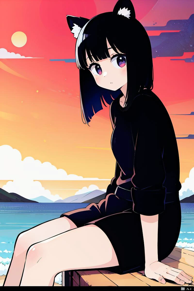 1girl, solo, faded, sitting on the shore, faded, (sumie, by yamamoto takato, by junji ito:1.0), draft, wind swept, animal ears, , award winning, cowboy shot, wide angle, best quality, masterpiece <lora:raphb_ratings:0.8> <lora:add_detail:0.0> <lora:homebrew_chon:0.5>