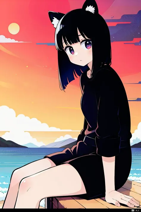 1girl, solo, faded, sitting on the shore, faded, (sumie, by yamamoto takato, by junji ito:1.0), draft, wind swept, animal ears, , award winning, cowboy shot, wide angle, best quality, masterpiece <lora:raphb_ratings:0.8> <lora:add_detail:0.0> <lora:homebrew_chon:0.5>