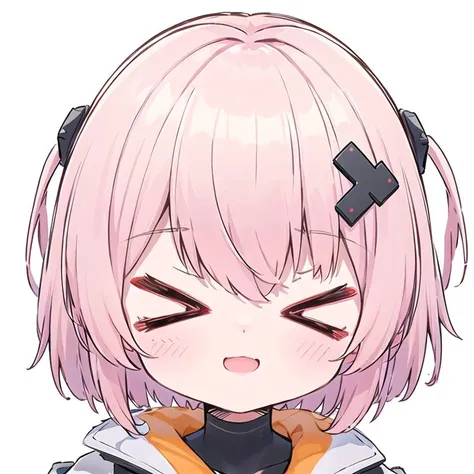 1girl, close-up, portrait, (chibi inset:1.2), (masterpiece, best quality),open mouth, smile, <lora:FUTIYA-1129-1:0.7> ,futiyaCB, white_jacket, bodysuit, hair_ornament, pink_hair, short_hair, <lora:hotarueye_comic1_type3:0.7>