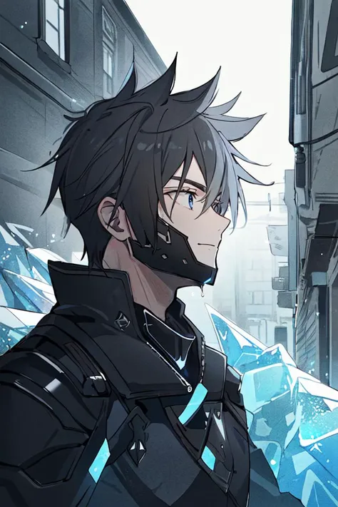 (best quality, masterpiece:1.2), (1man, masculine adult male:1.2), grey-blue eyes, auburn hair, temp fade, portrait, solo, half shot, looking away, detailed background, detailed face, (<lora:ElementalMagicAIv2:0.6>, IceMagicAI theme:1.1), dark eyes, dark shadow-hunter, ebon shroud, dark black armour, obsidian talisman emanating dark energy, enigmatic smile, encroaching shadows, shadow manipulation, floating shadow particles, dark phantom blade, dynamic movement, alleyway in background, dark color scheme, (dripping shadows:1.1), starry night sky, wind blowing, eerie calm, sinister atmosphere,