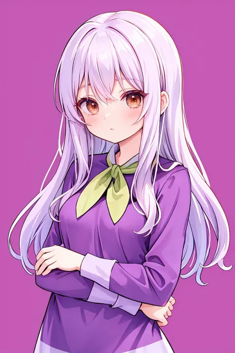 woman, silver hair, brown eyes, <lora:Daphne Blake Cosplay_v1:1> daphne blake cosplay, upper body