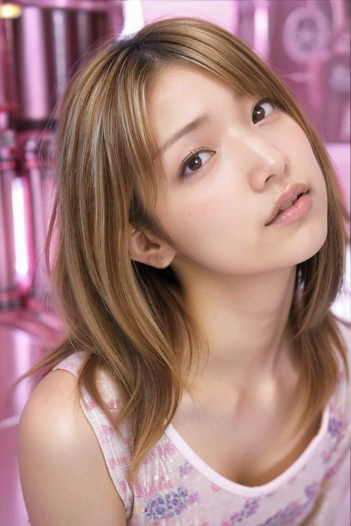 masterpiece, best quality, (ultra-detailed), (photorealistic:1.4), RAW portrait photo, solo (blonde) short hair GotouMaki Love_Machine_STYLE_lora_01, <lora:GoMaki_03:0.6> GoMaki_03 <lora:Mild detail adjusterV10_4:0.6> pose in blouse, platform boots <lora:Love_Machine_STYLE_lora_01:1.3> Love_Machine_STYLE_lora_01 environment