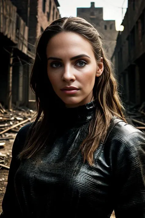 a realistic photograph of beautiful(Wh1tn3y:1.1) woman holding black plastic grocery bag,standing in slum back alley,wearing filthy old dress,clothes smeared with dirt and grease,rusted belt buckle,in the ruins of a dystopian village ravaged by war,sweaty face,(looking at viewer),(filthy woman:1.4),extremely detailed face,(plastic grocery bag),full detailed photo,taken with Nikon D850,Nikon AF-S 85mm f/1.4G lens,(dystopian movie:1.2),photo realistic,IMAX,(highly detailed),(Award winning),(Masterpiece),movie still,(HDR),(8k wallpaper),colorful,vivid color,intricately detailed,looking_at_viewer,highres,absurdres,hyper realistic,UDH,depth_of_field,PA7_Portrait-MS,<lora:Wh1tn3y_01B-000002:1.0>,