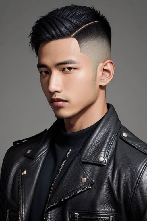 1man,Face of Pinoy , fade hairstyles army , leather jacket , 8K UHD, Handsome face