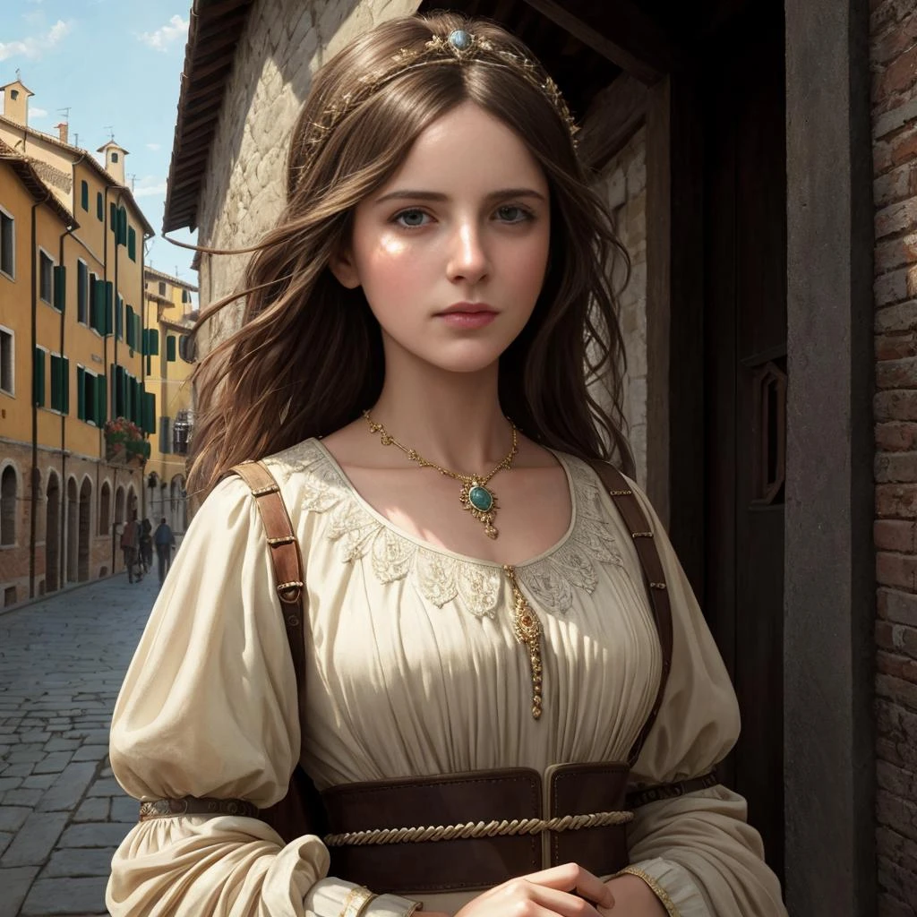 peasant,feudal,italy,italy City-states,Florence,Venice,Rome,Milan,Genoa,Naples,Pisa,Bologna,Siena,Verona,ruins,europe, italian medieval clothes,mediterranean,modelshoot style, (extremely detailed CG unity 8k wallpaper), full shot body photo of the most beautiful artwork in the world, medieval, professional majestic oil painting by Ed Blinkey, Atey Ghailan, Studio Ghibli, by Jeremy Mann, Greg Manchess, Antonio Moro, trending on ArtStation, trending on CGSociety, Intricate, High Detail, Sharp focus, dramatic, photorealistic painting art by midjourney and greg rutkowski