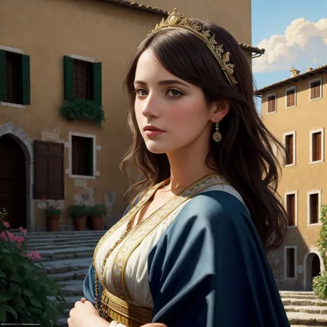 peasant,feudal,italy,italy City-states,Florence,Venice,Rome,Milan,Genoa,Naples,Pisa,Bologna,Siena,Verona,ruins,europe, italian medieval clothes,mediterranean,modelshoot style, (extremely detailed CG unity 8k wallpaper), full shot body photo of the most beautiful artwork in the world, medieval, professional majestic oil painting by Ed Blinkey, Atey Ghailan, Studio Ghibli, by Jeremy Mann, Greg Manchess, Antonio Moro, trending on ArtStation, trending on CGSociety, Intricate, High Detail, Sharp focus, dramatic, photorealistic painting art by midjourney and greg rutkowski