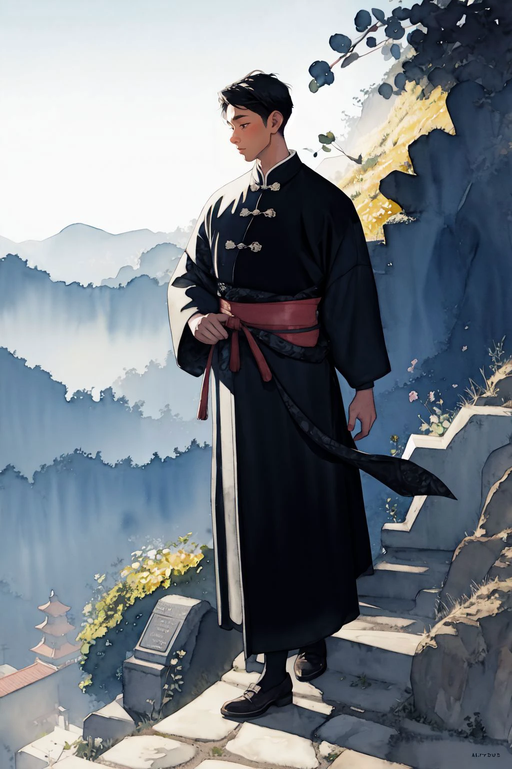 (ink wash painting:-0.7),(watercolor:1.2),
1boy,china,ancient,chivalrous expert,